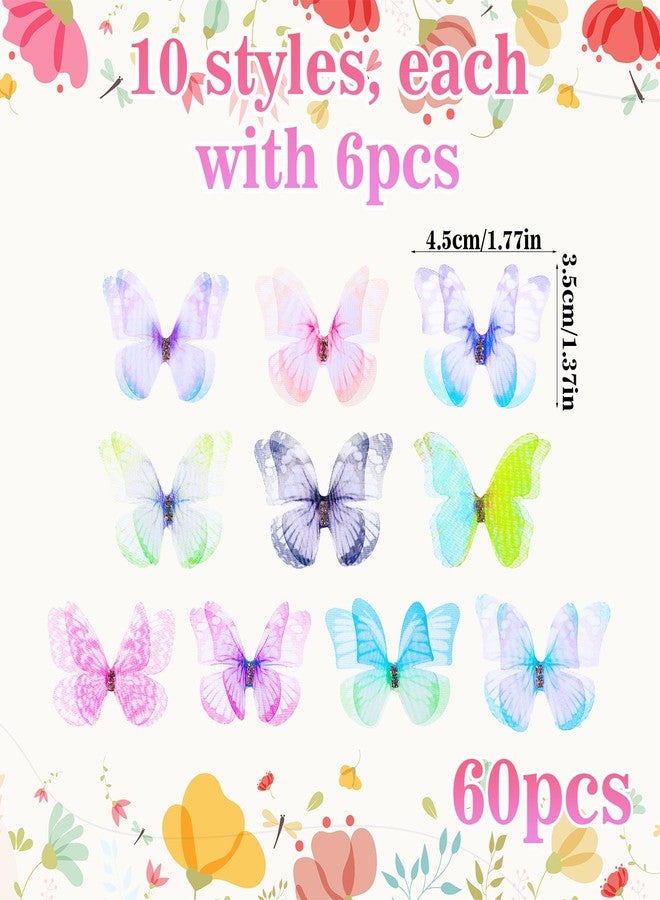 Apausvcm 60Pcs Mini Butterflies for Crafts, Organza Fabric Butterfly Appliques Colorful Double Layer 3D Butterfly Decoration for Wedding Party Hair Accessories Ornament Home Decor (10 Styles) - Image 2